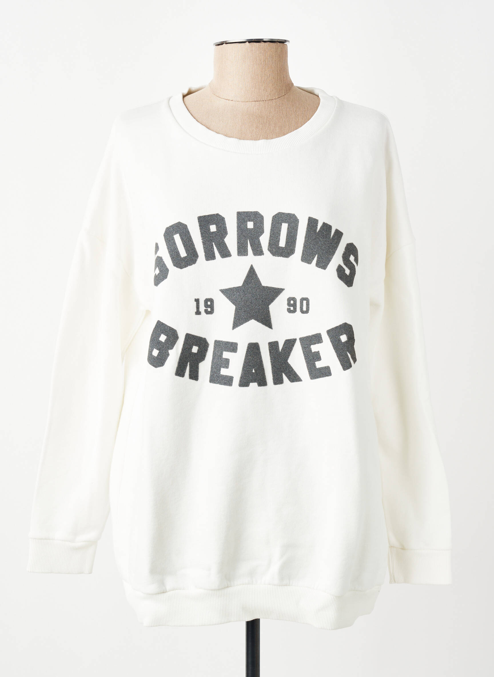 Sweat-shirt sérigraphie manches longues blanc NINE femme