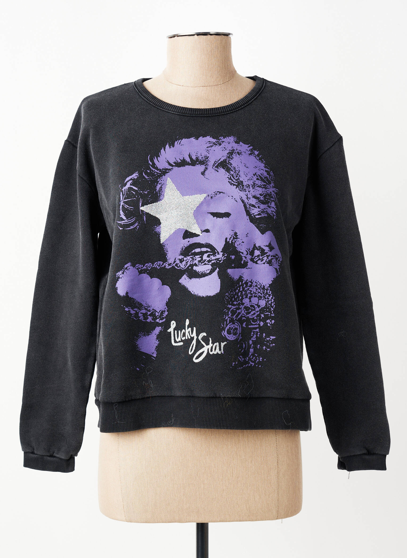 Sweat-shirt sérigraphie manches longues noir NINE femme