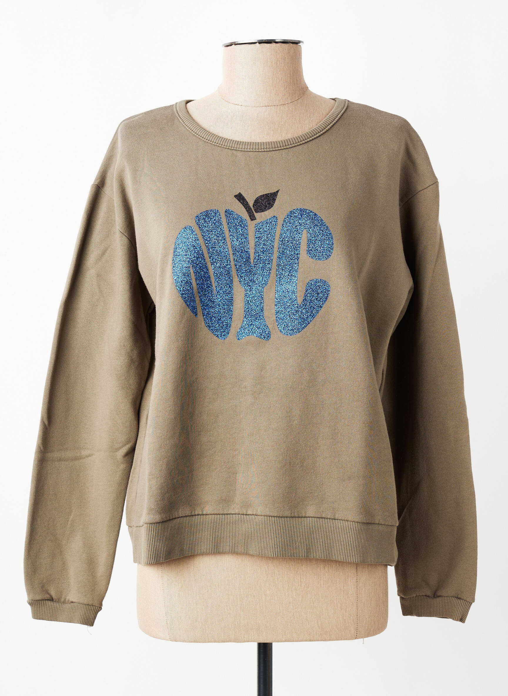 Sweat-shirt sérigraphie manches longues vert NINE femme