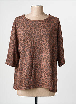 Sweat-shirt coupe over-size manches courtes marron NINE TEES femme