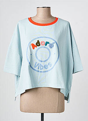 Sweat-shirt broderie manches courtes bleu ADORE femme