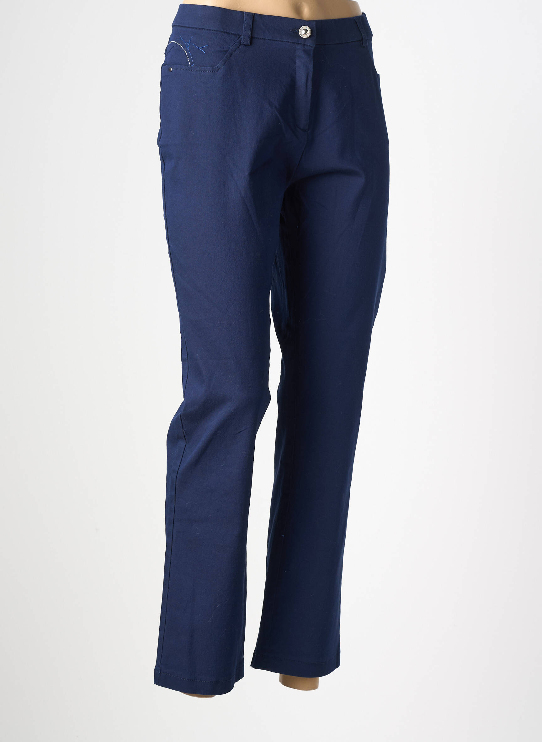 Pantalon slim tissage popeline taille normale bleu CHRISTINE LAURE femme
