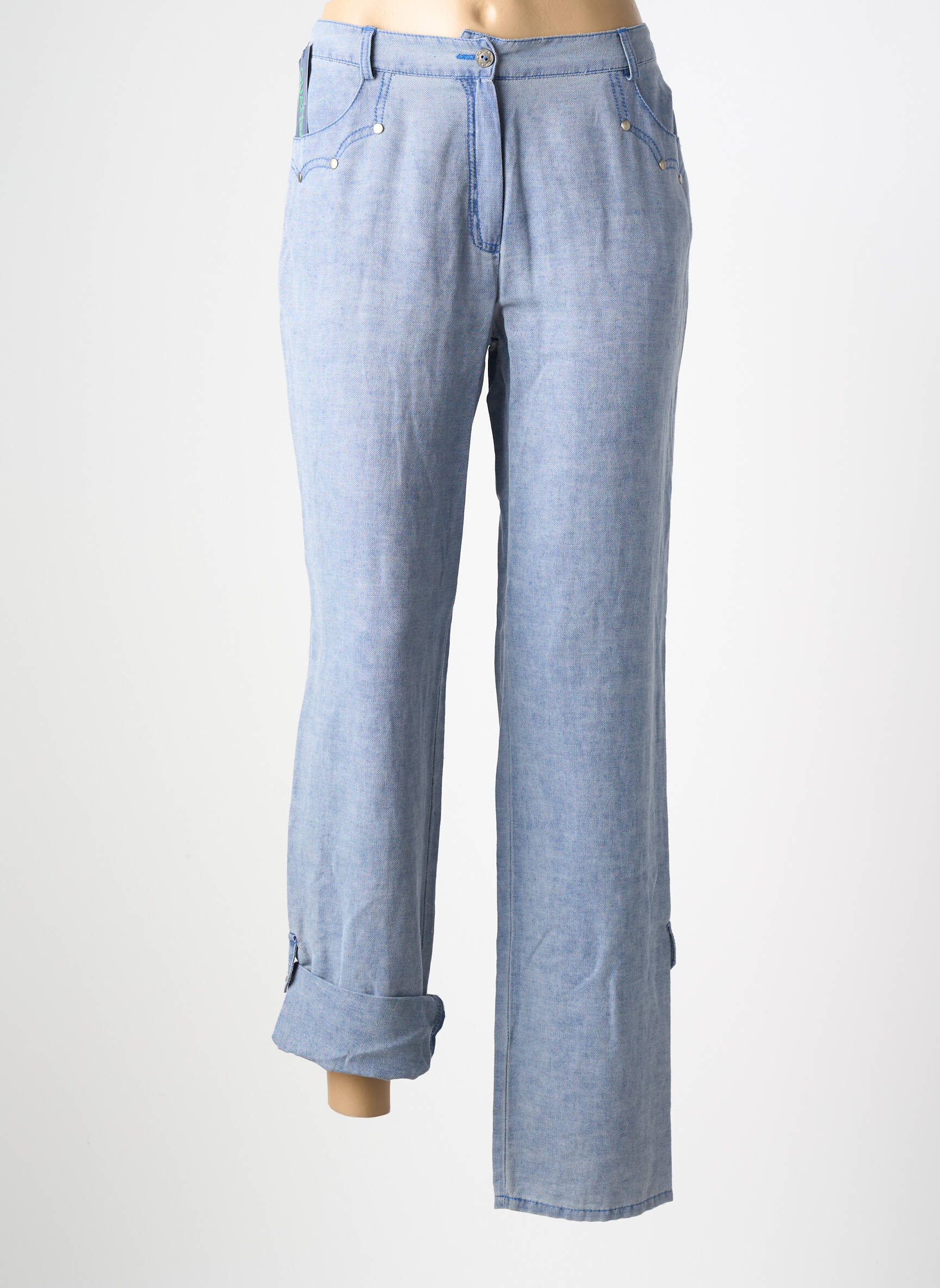 Pantalon droit tissage crêpe taille normale bleu QUATTRO femme