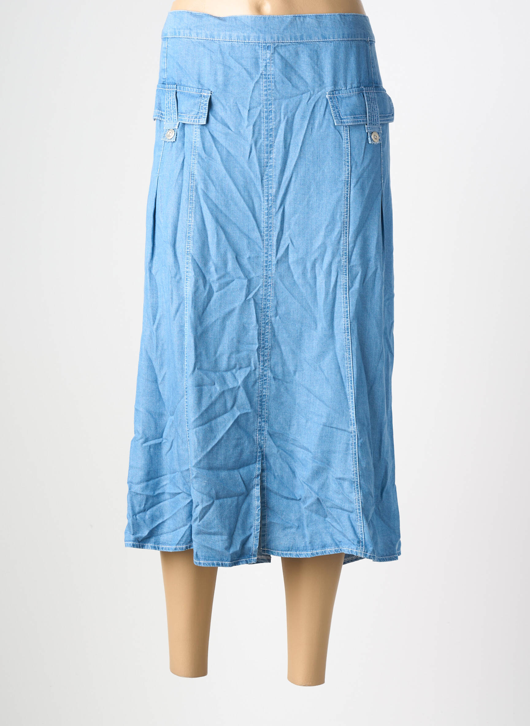 Jupe mi-longue coupe évasée bleu CHRISTINE LAURE femme