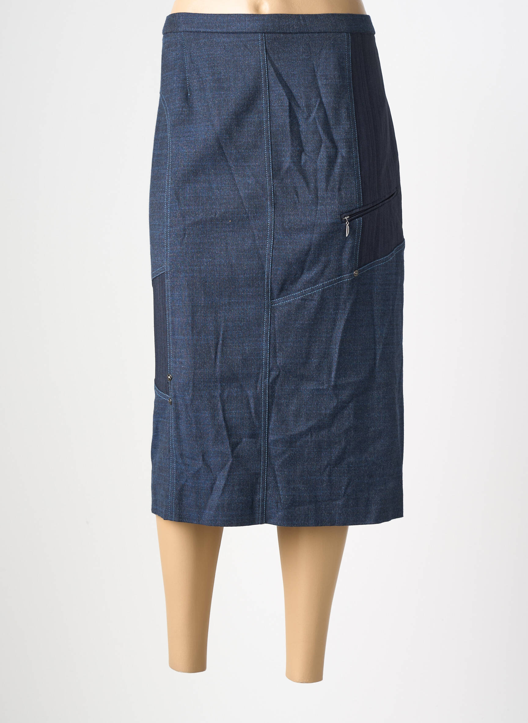 Jupe mi-longue coupe droite bleu PAUPORTÉ femme