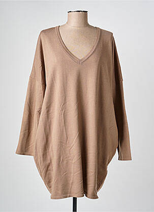 Pull tunique manches longues manches longues marron MAT. femme