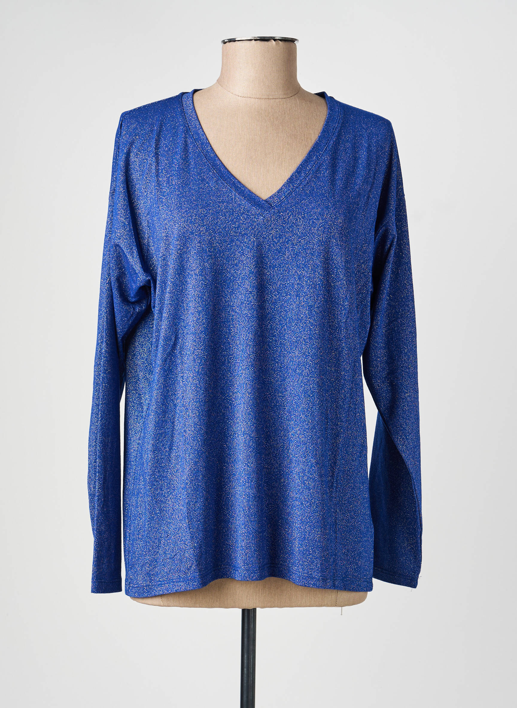Top coupe fluide manches longues bleu EGO femme
