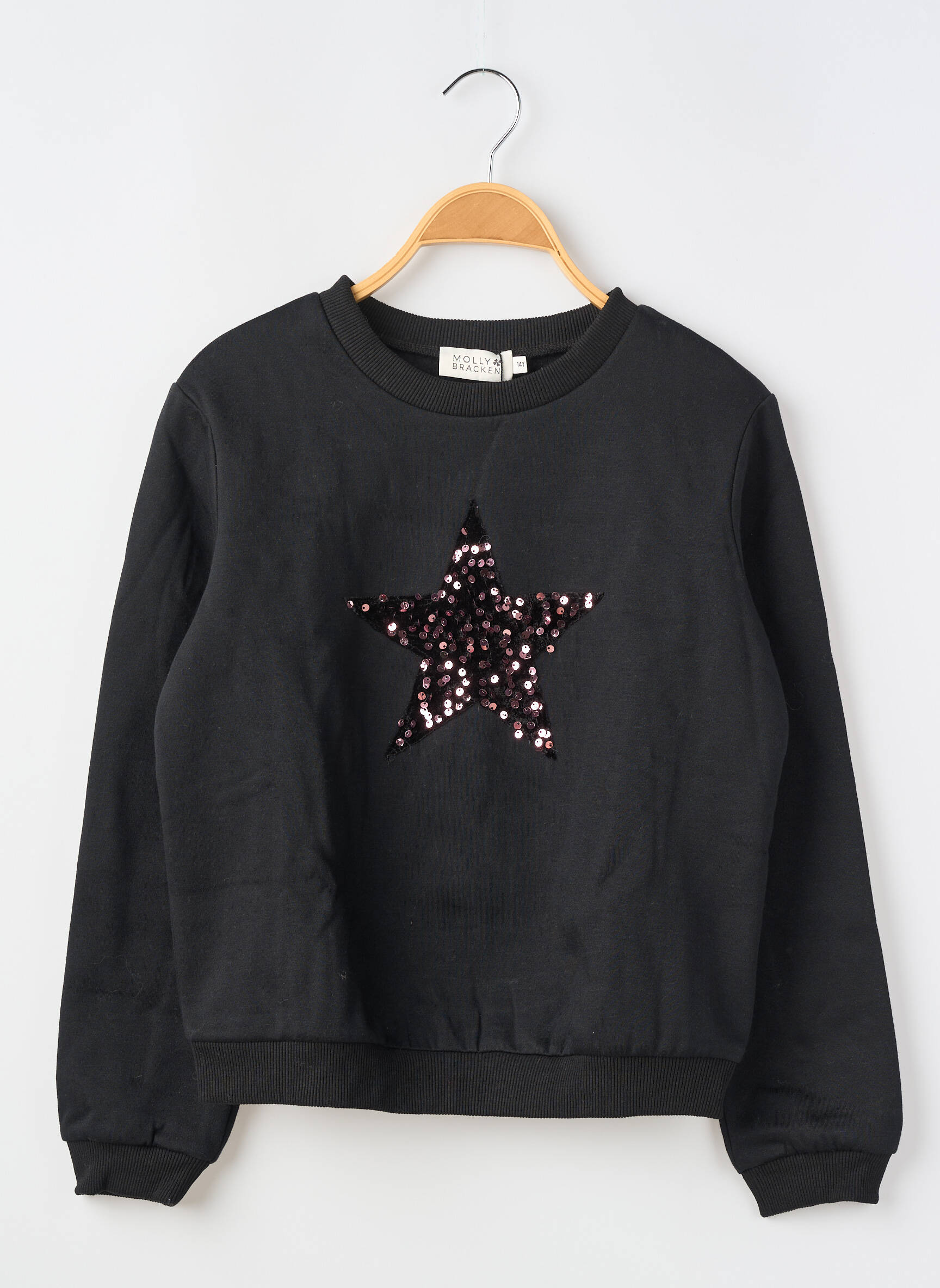 Sweat-shirt broderie sequins manches longues noir MOLLY BRACKEN fille