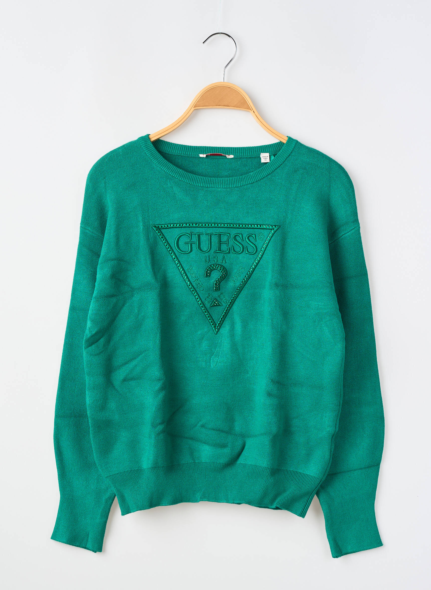 Sweat-shirt broderie manches longues vert GUESS fille