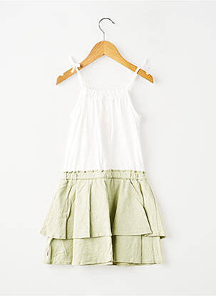 Robe mi-longue col carré fines bretelles vert GRACIA fille