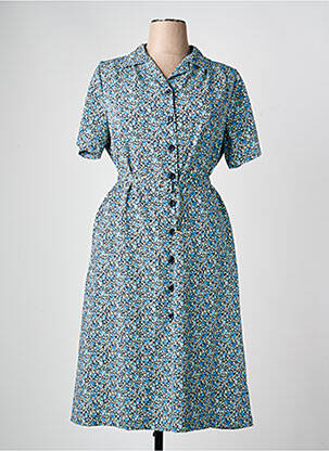 Robe mi-longue imprimé fleurs manches courtes bleu GRIFFON femme