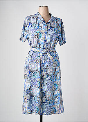Robe mi-longue imprimé fantaisie manches courtes bleu GRIFFON femme