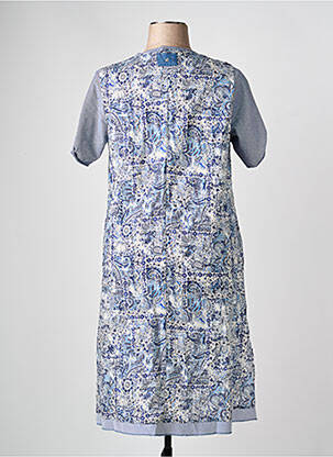 Robe mi-longue imprimé fleurs manches courtes bleu FRANCK ANNA femme