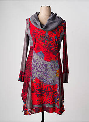 Robe mi-longue manches longues manches longues rouge FILLE DES SABLES femme