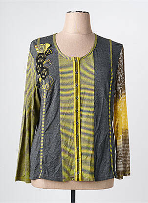 Gilet manches longues col rond jaune PAUSE CAFE femme