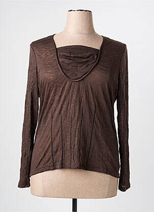 Top tissage crêpe manches longues marron PAUSE CAFE femme