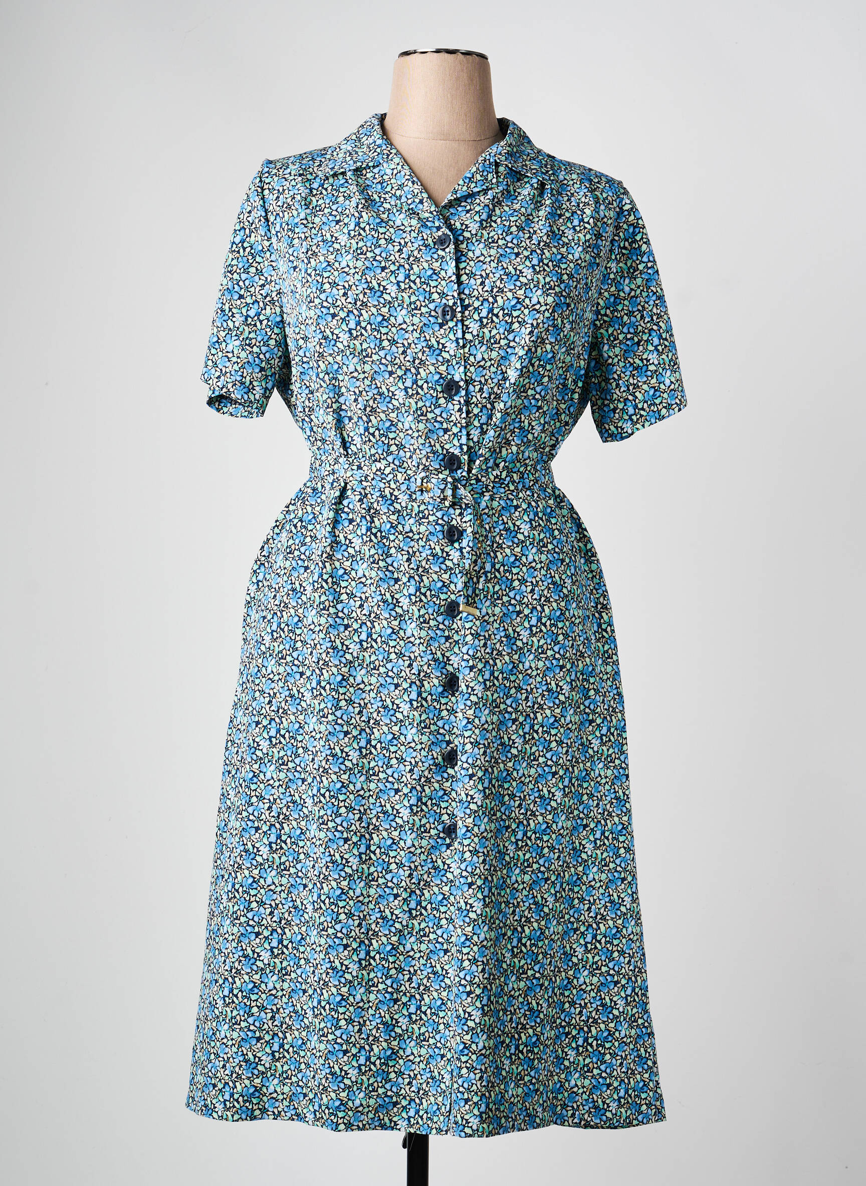Robe mi-longue imprimé fleurs manches courtes bleu GRIFFON femme