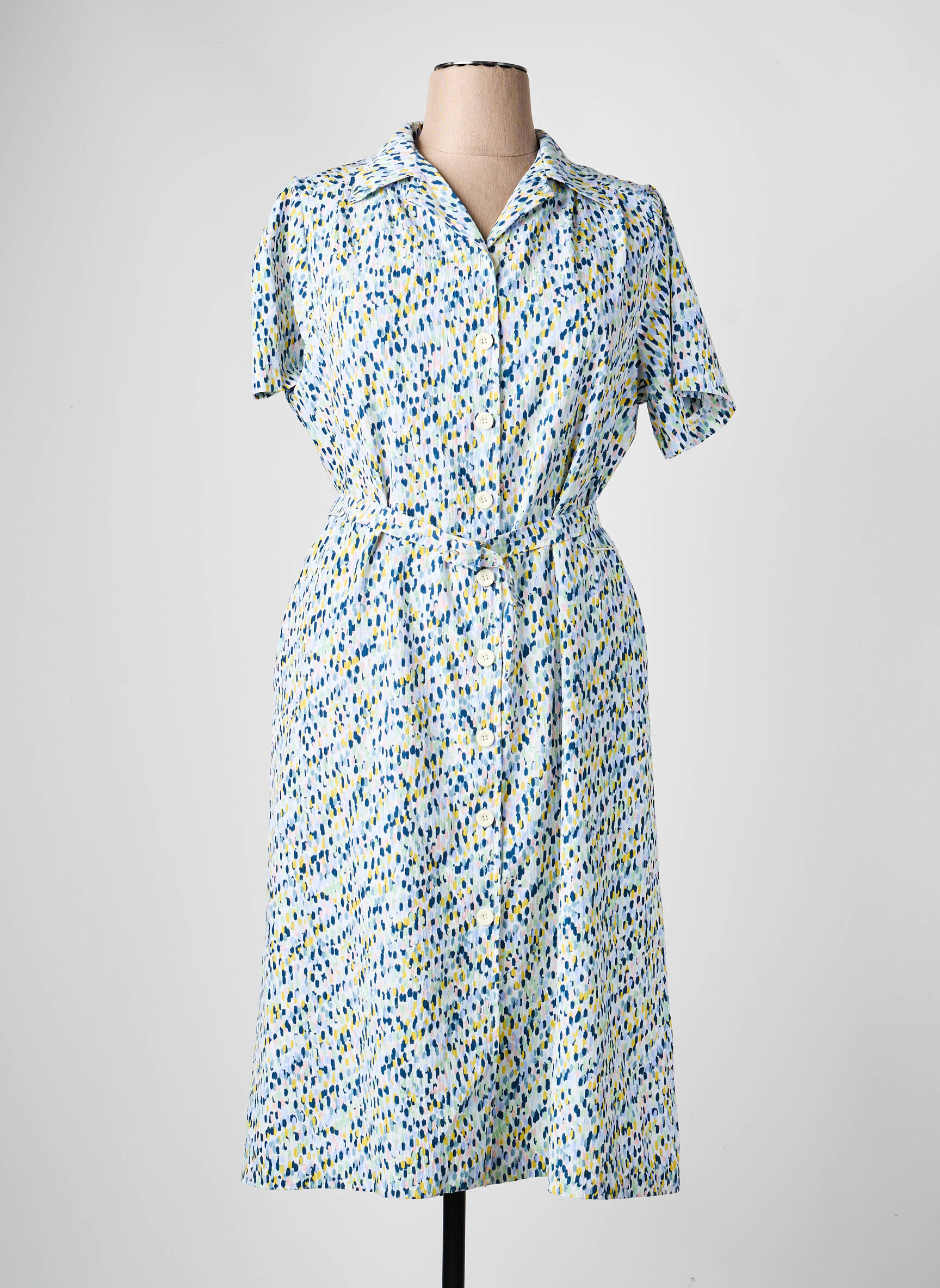 Robe mi-longue imprimé fantaisie manches courtes bleu GRIFFON femme