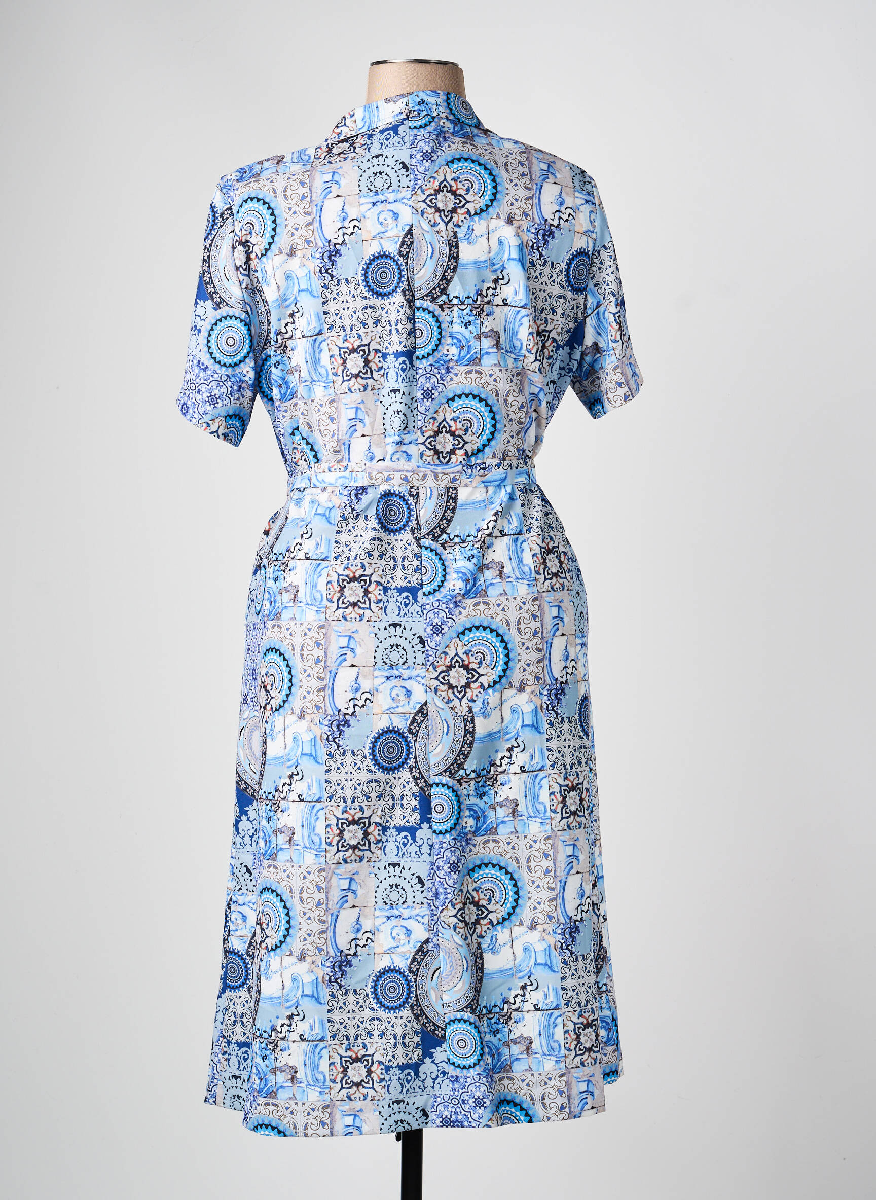 Robe mi-longue imprimé fantaisie manches courtes bleu GRIFFON femme