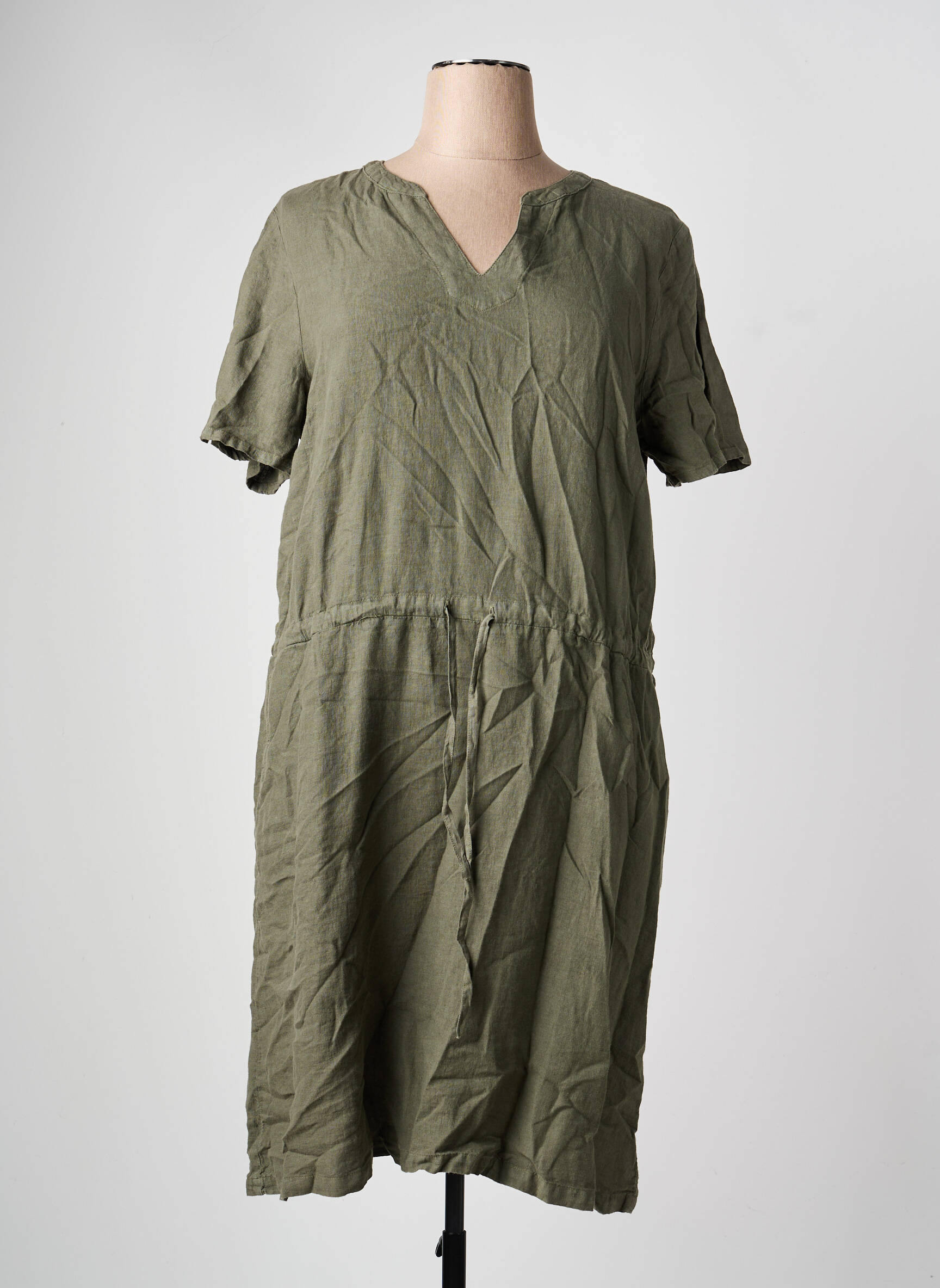 Robe mi-longue tissage crêpe manches courtes vert ARMOR LUX femme