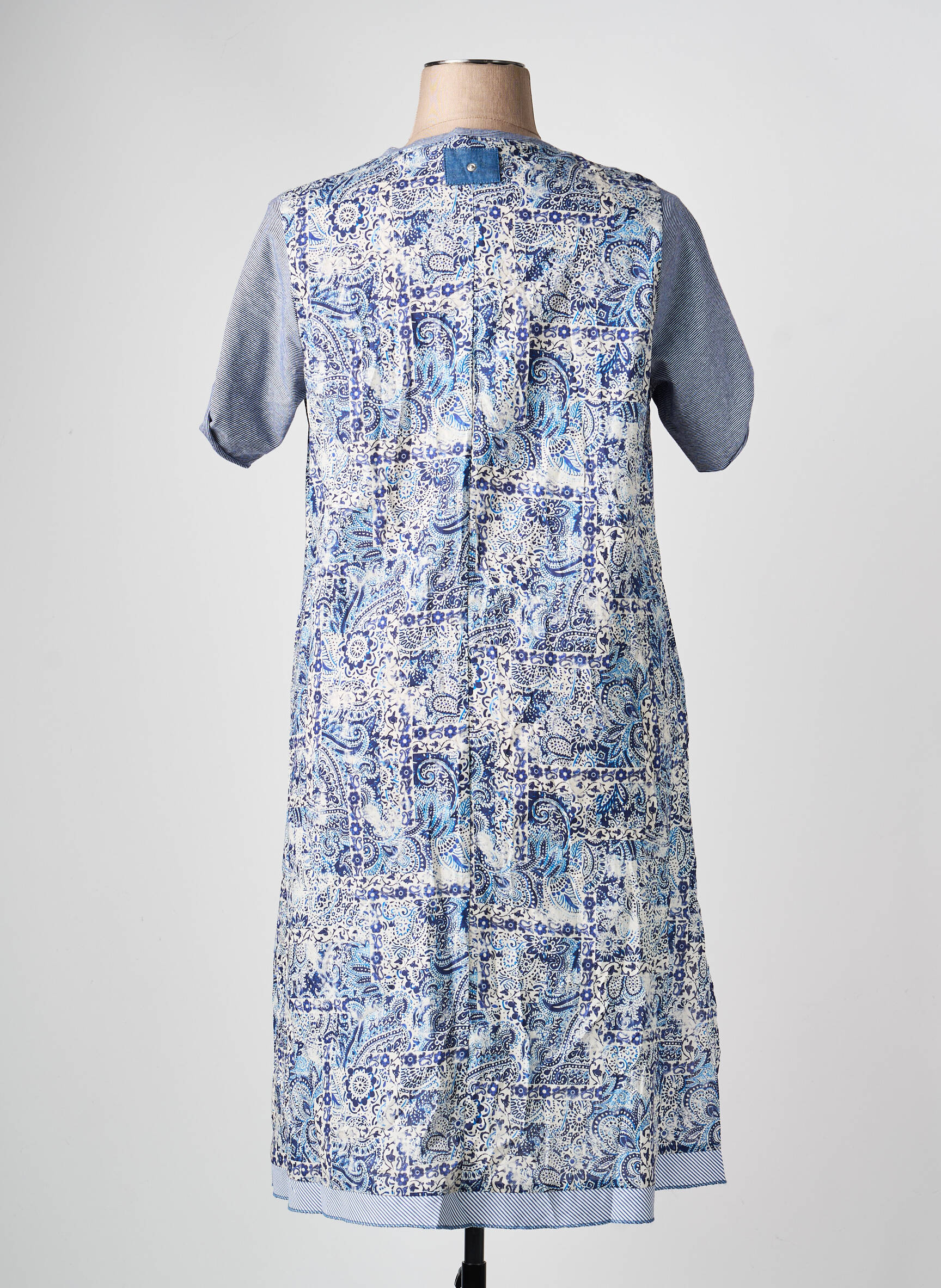 Robe mi-longue imprimé fleurs manches courtes bleu FRANCK ANNA femme