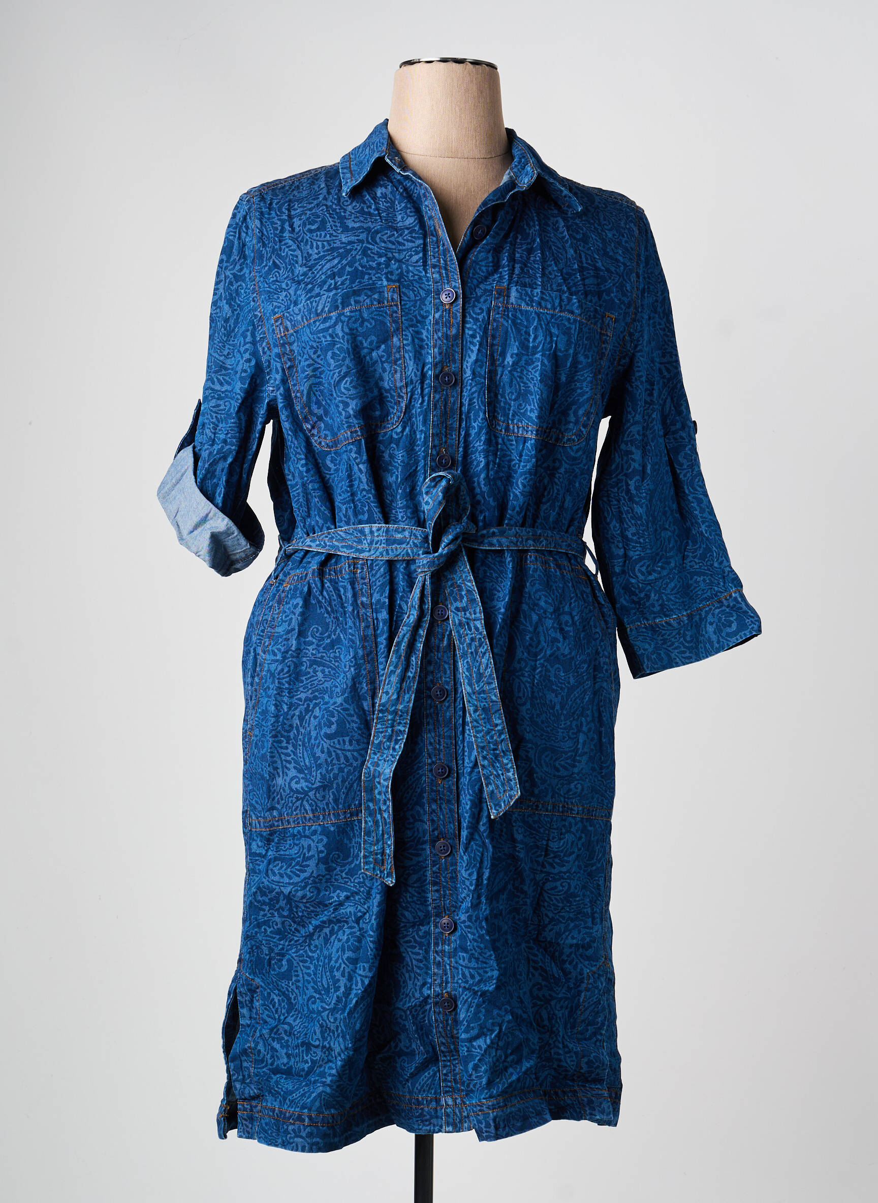 Robe mi-longue imprimé fleurs manches 3/4 bleu OLSEN femme