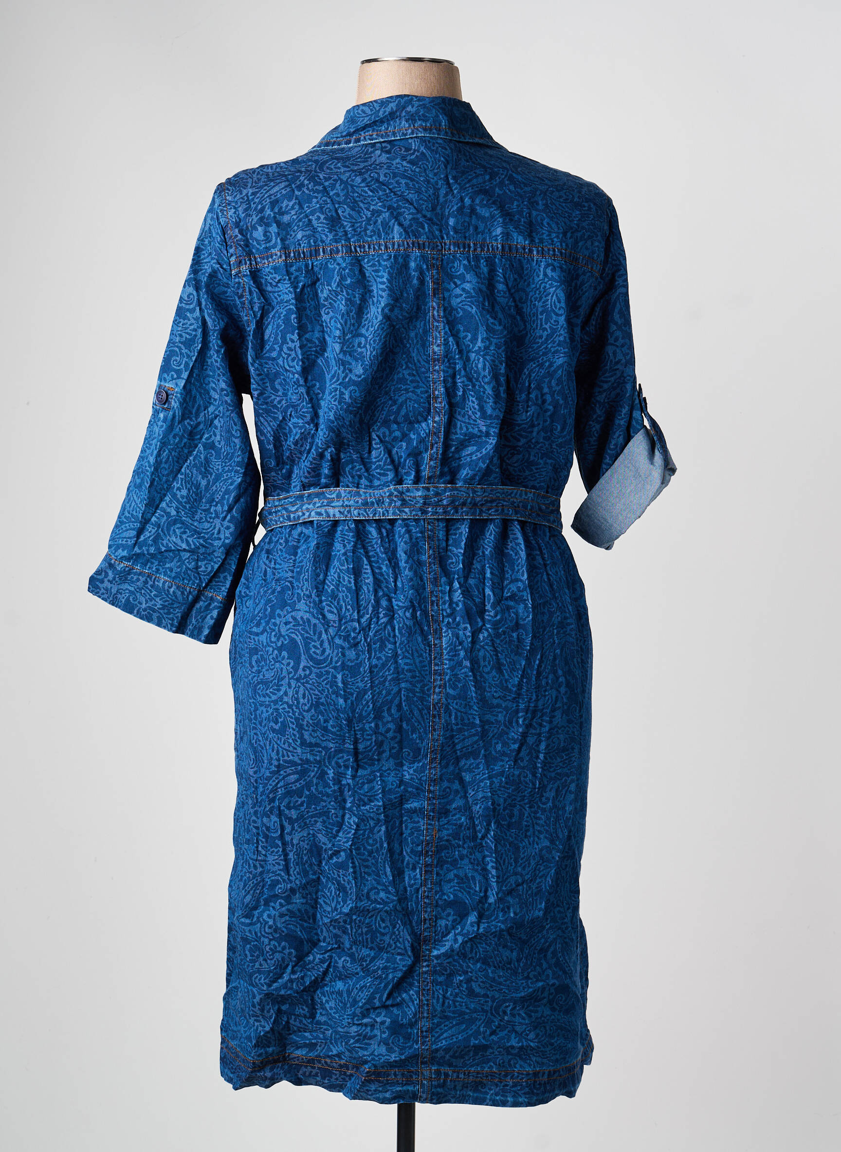 Robe mi-longue imprimé fleurs manches 3/4 bleu OLSEN femme
