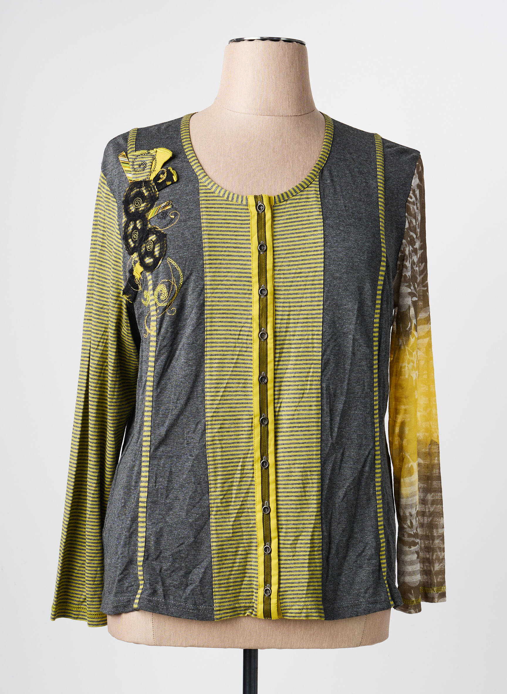Gilet manches longues col rond jaune PAUSE CAFE femme