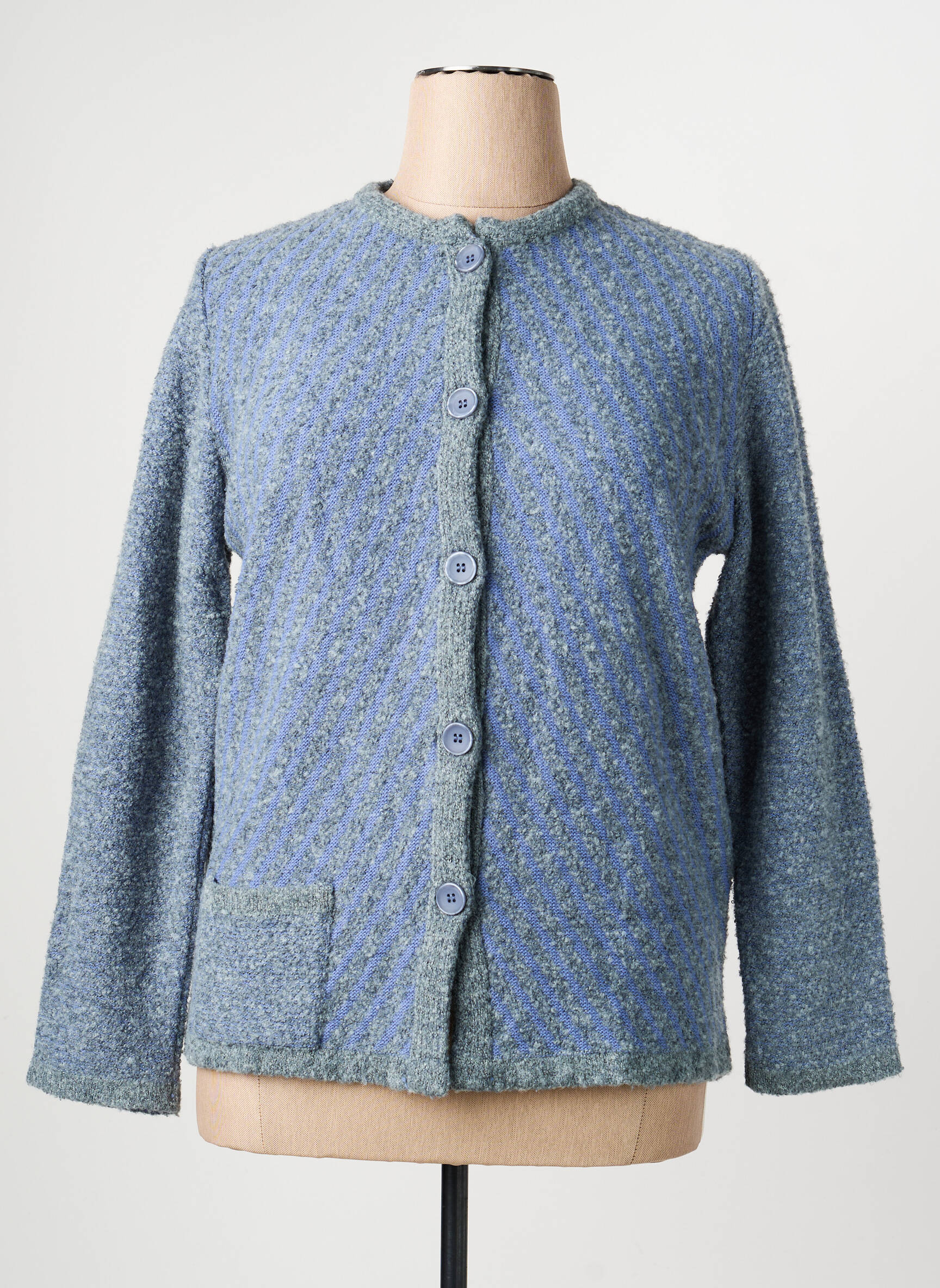 Gilet manches longues col rond bleu I.ODENA femme