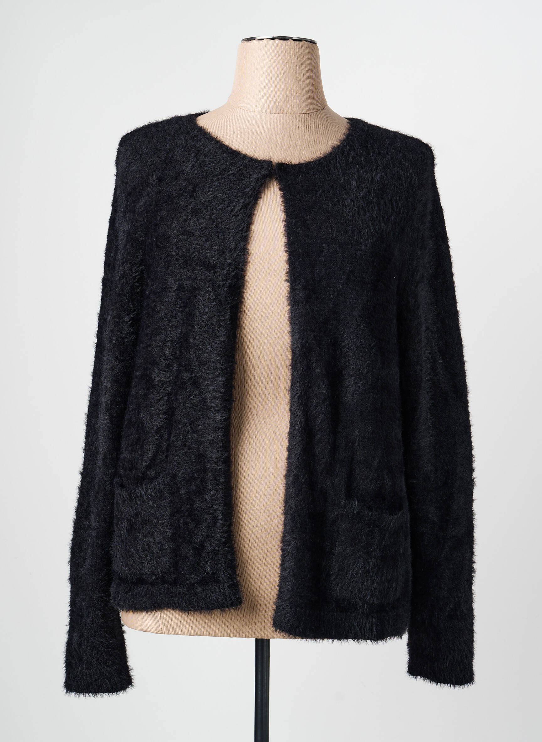 Gilet manches longues col rond noir OLSEN femme