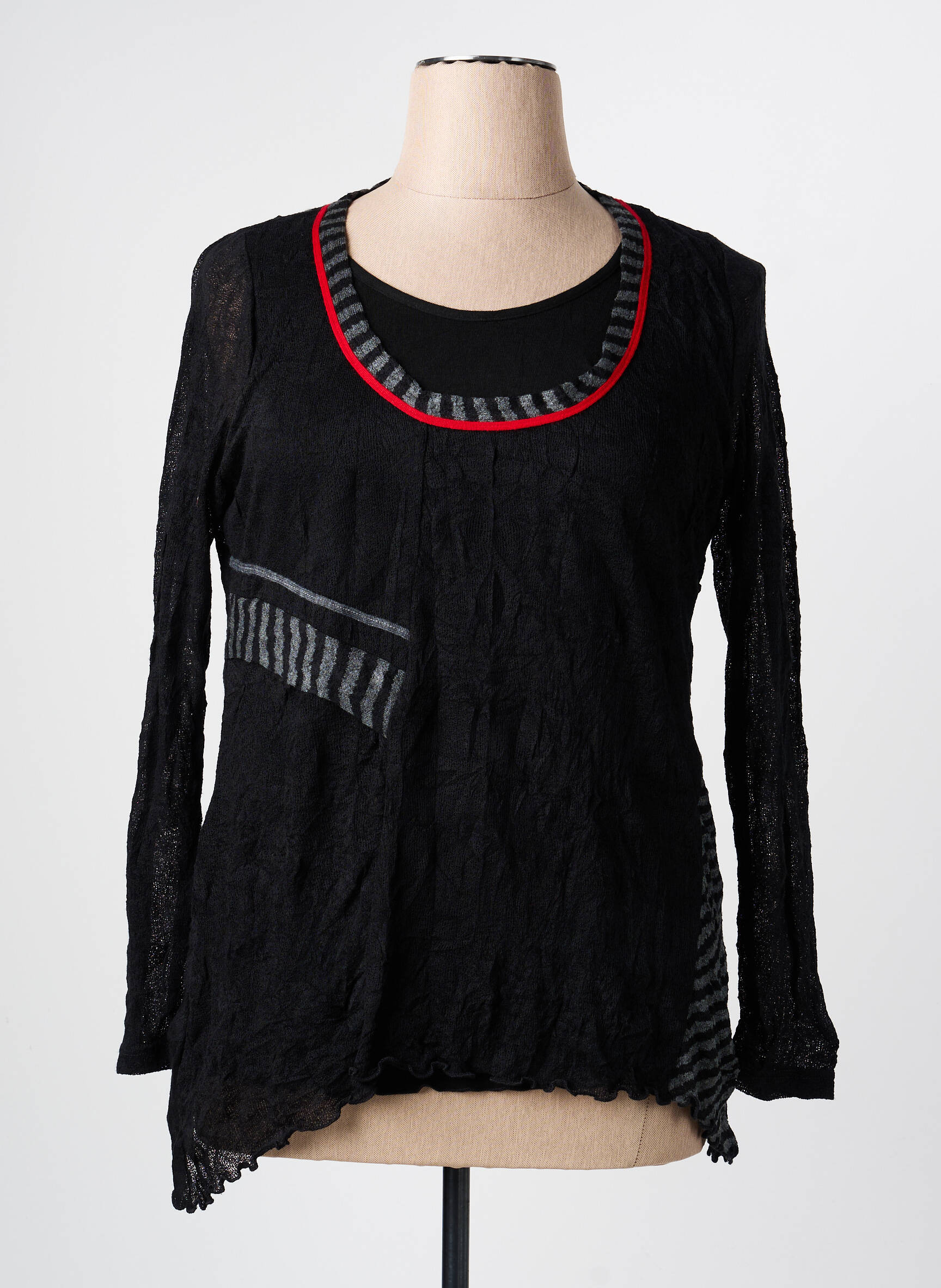 Pull coupe cintrée manches longues noir UN POINT C EST TOUT femme