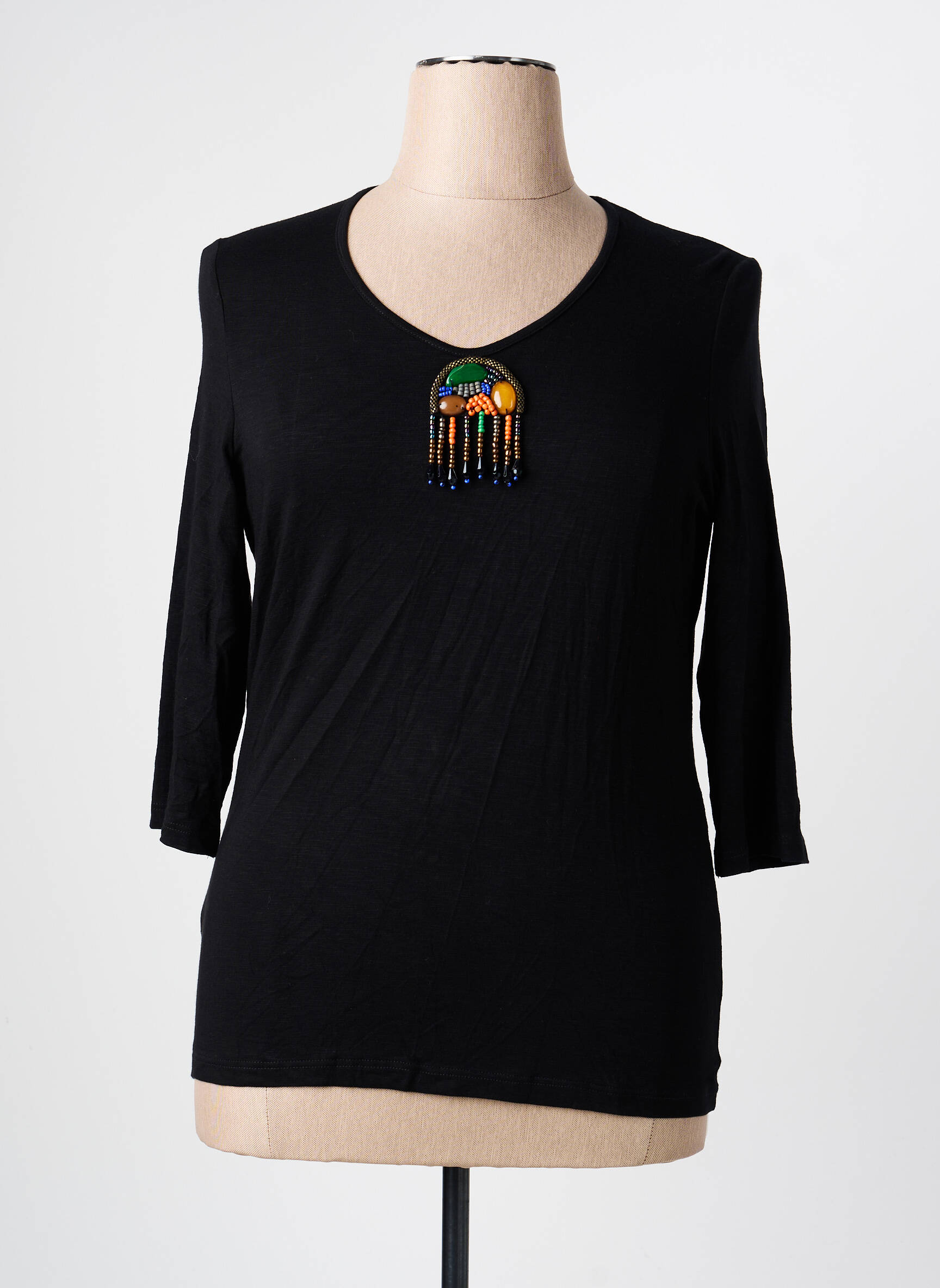 T-shirt manches 3/4 manches 3/4 noir PAUSE CAFE femme