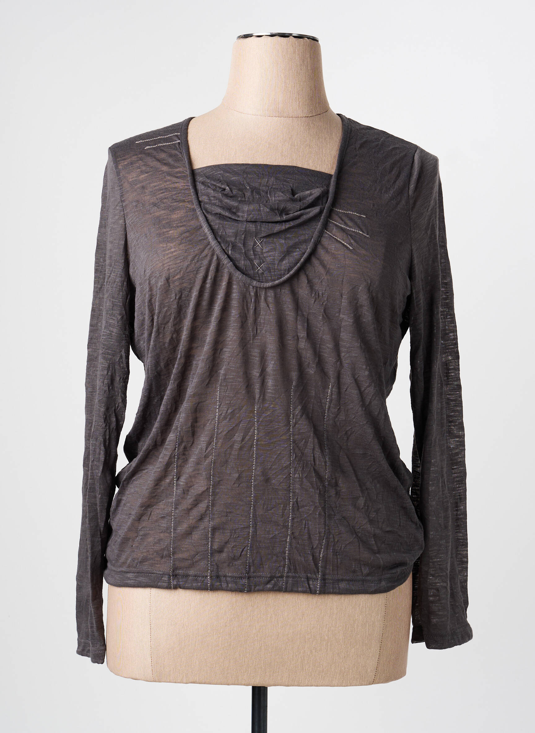 Top tissage crêpe manches longues gris PAUSE CAFE femme
