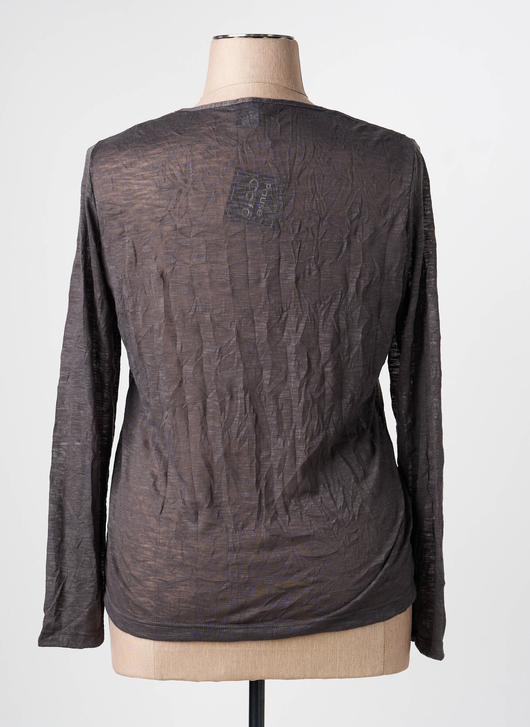 Top tissage crêpe manches longues gris PAUSE CAFE femme