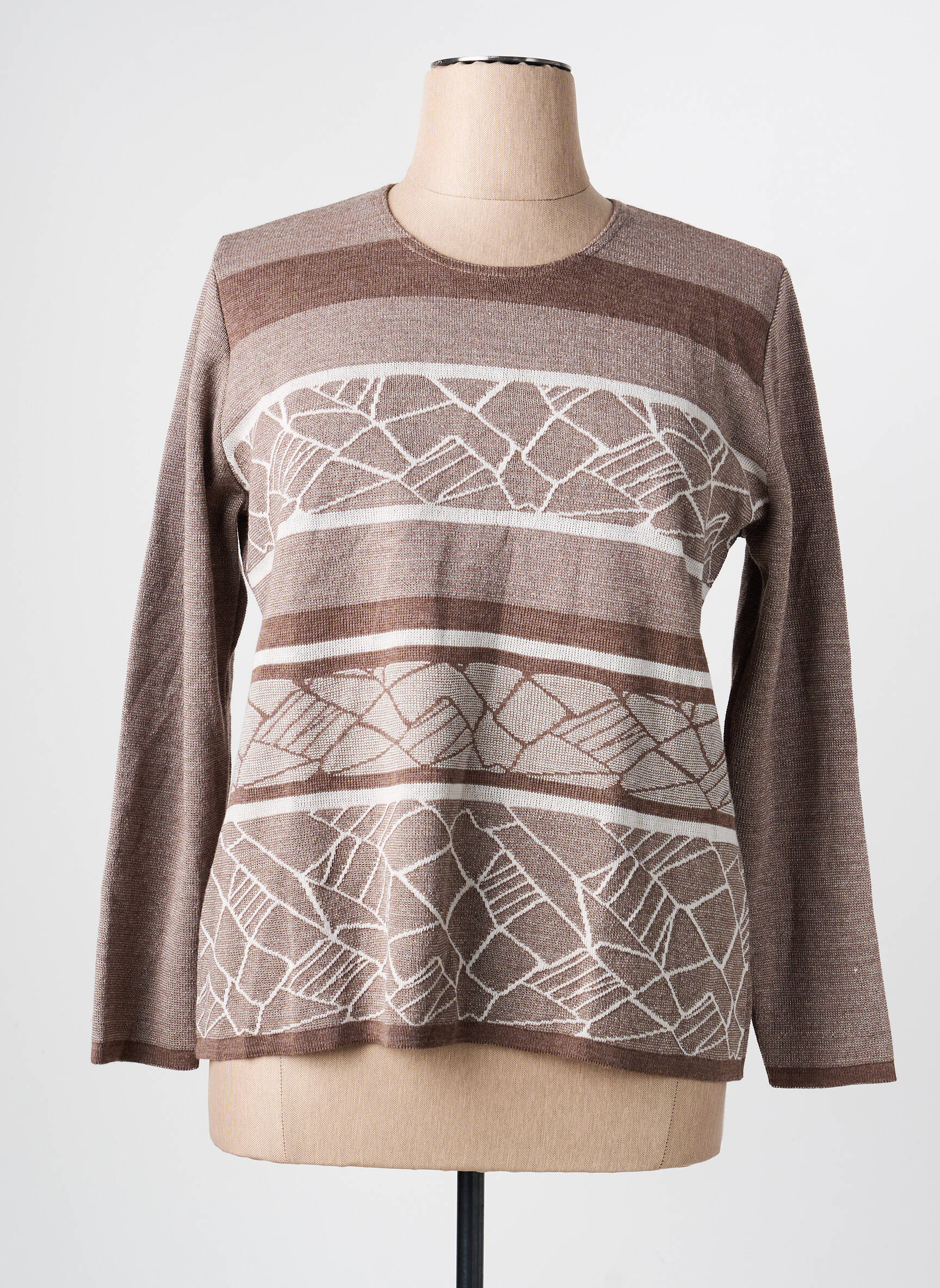 Pull tissage chiné manches longues marron GRIFFON femme