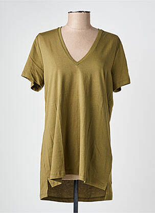 T-shirt col v manches courtes vert MAT. femme