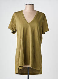T-shirt col v manches courtes vert MAT. femme