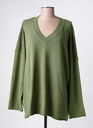 Pull col v manches longues vert MAT. femme