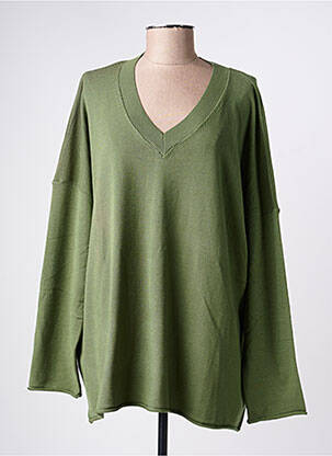 Pull col v manches longues vert MAT. femme