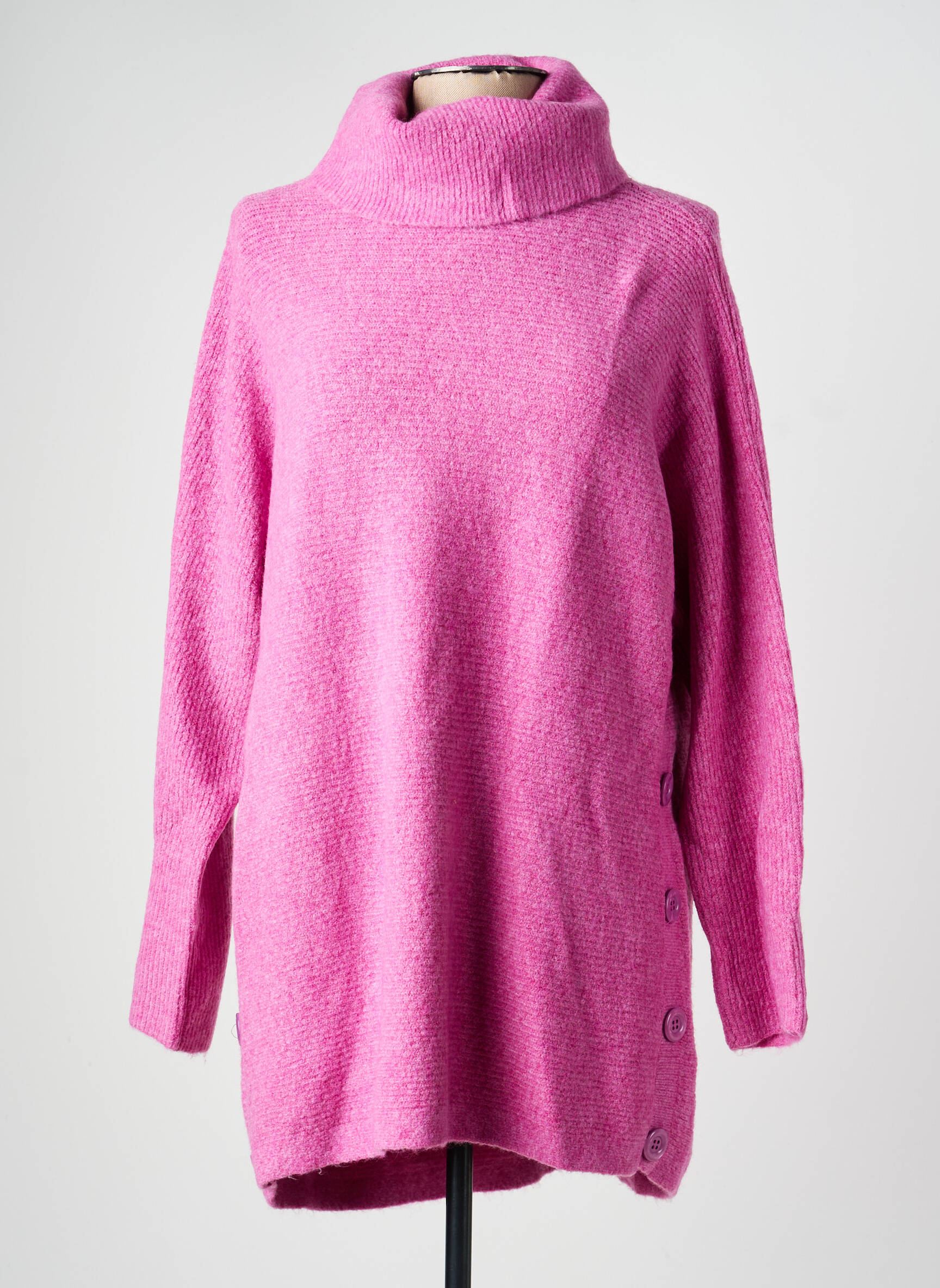 Pull col roulé tissage chiné manches longues rose BEAUTY WOMEN femme