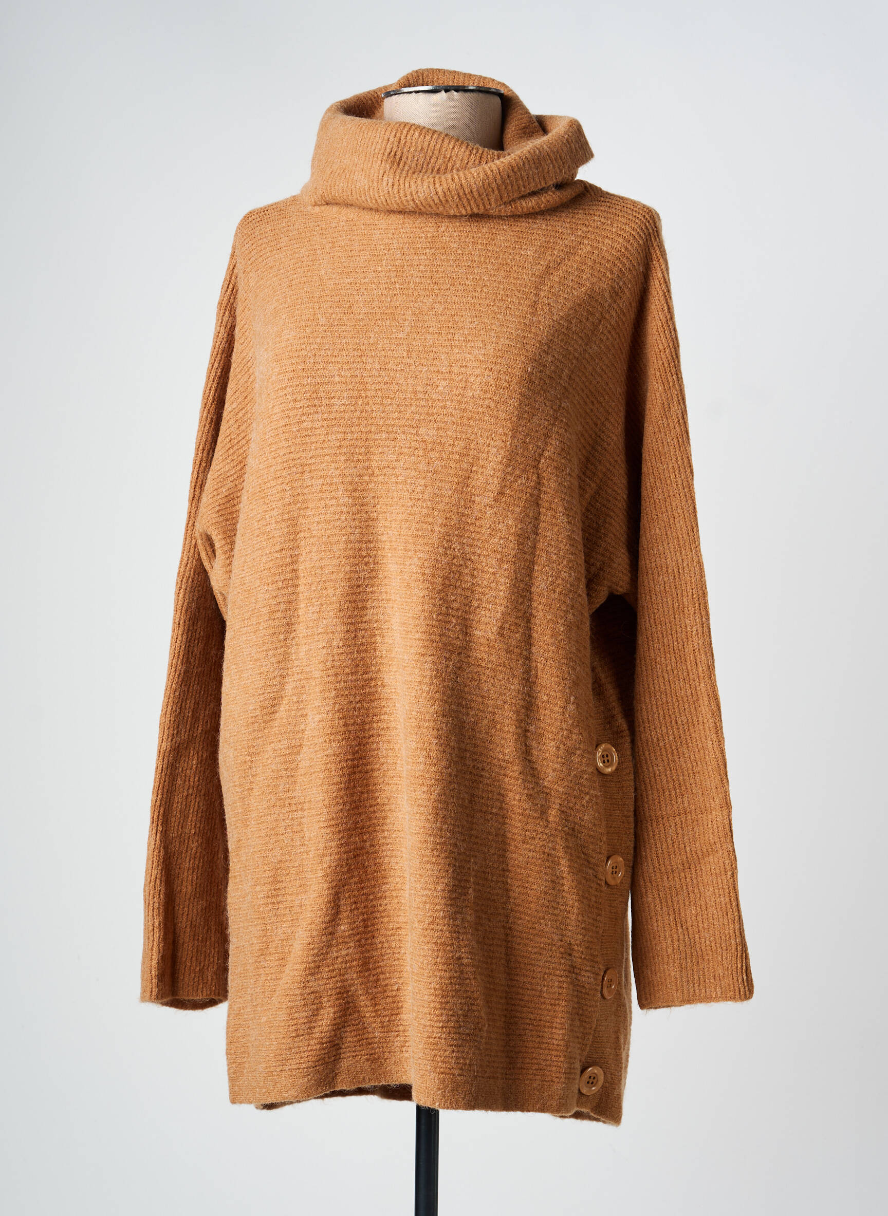 Pull col roulé tissage chiné manches longues marron BEAUTY WOMEN femme