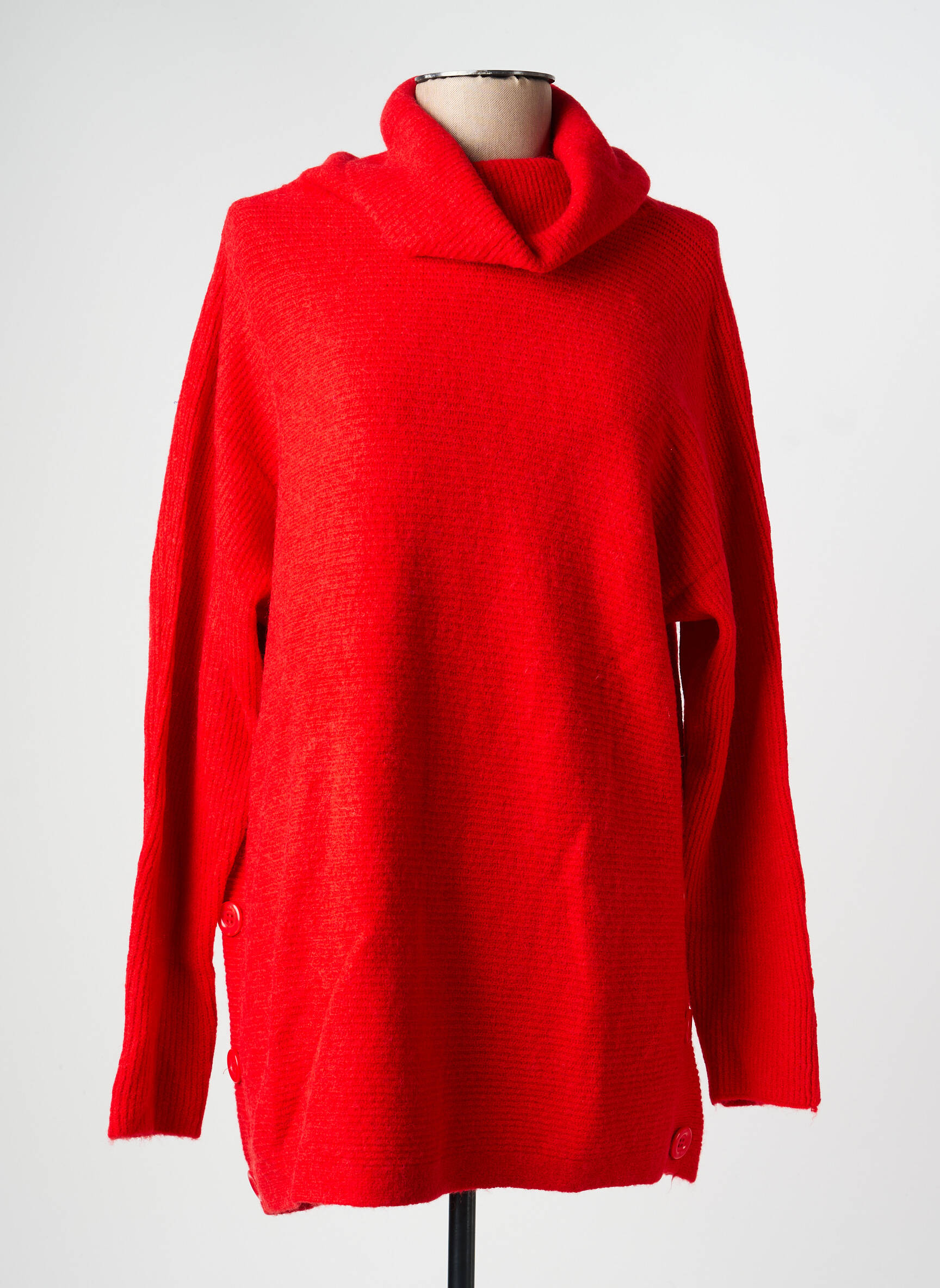 Pull col roulé stretch manches longues rouge BEAUTY WOMEN femme