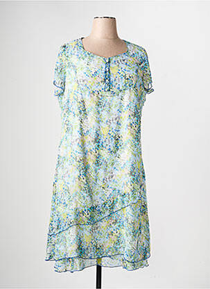Robe mi-longue coupe fluide manches courtes bleu JEAN GABRIEL femme