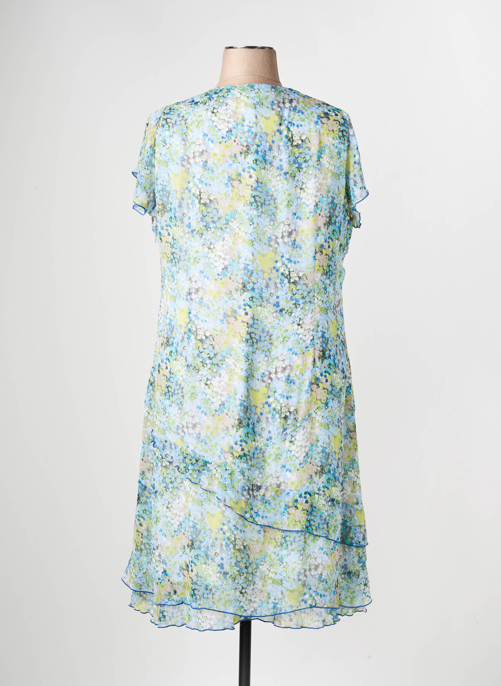 Robe mi-longue coupe fluide manches courtes bleu JEAN GABRIEL femme