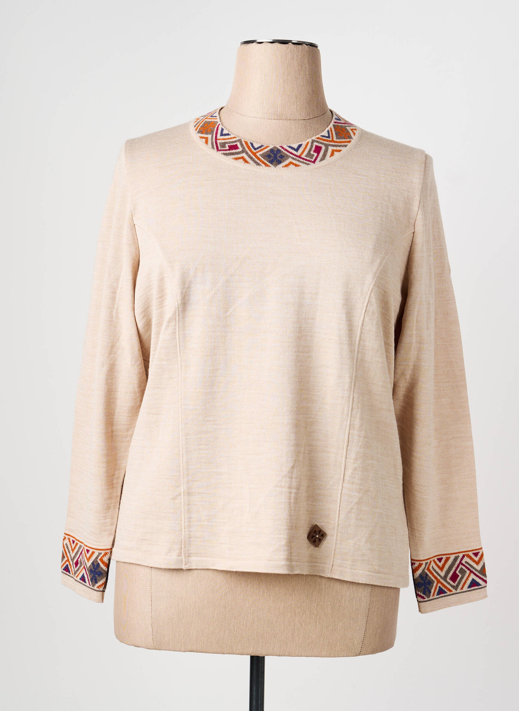 Pull tissage chiné manches longues beige PAUPORTÉ femme