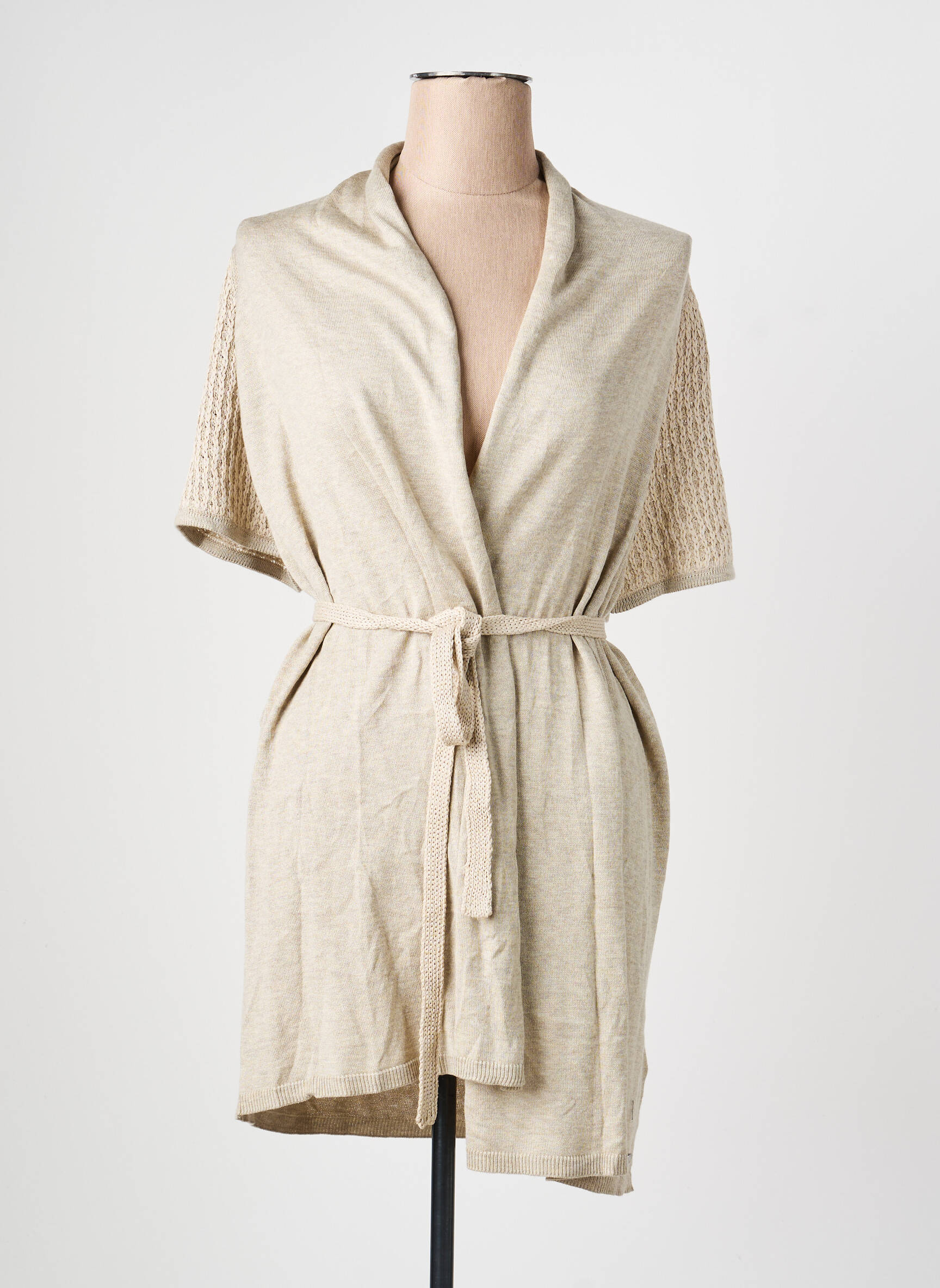 Gilet manches courtes col châle beige OLSEN femme