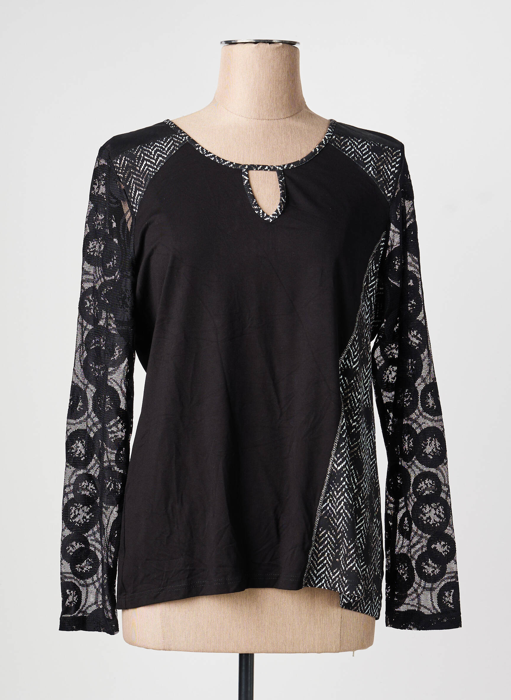 Top tissage jersey manches longues noir PAUSE CAFE femme