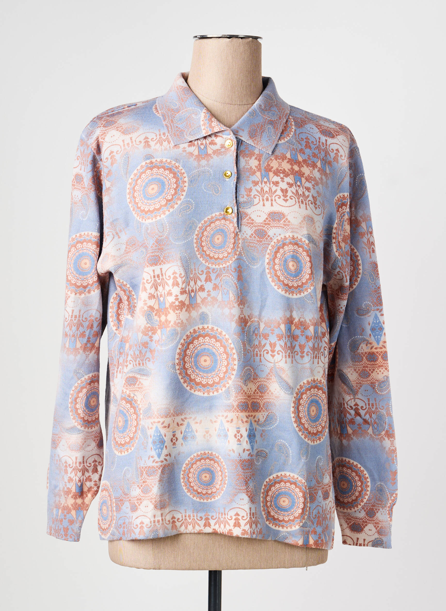 Polo coupe droite manches longues bleu GRIFFON femme