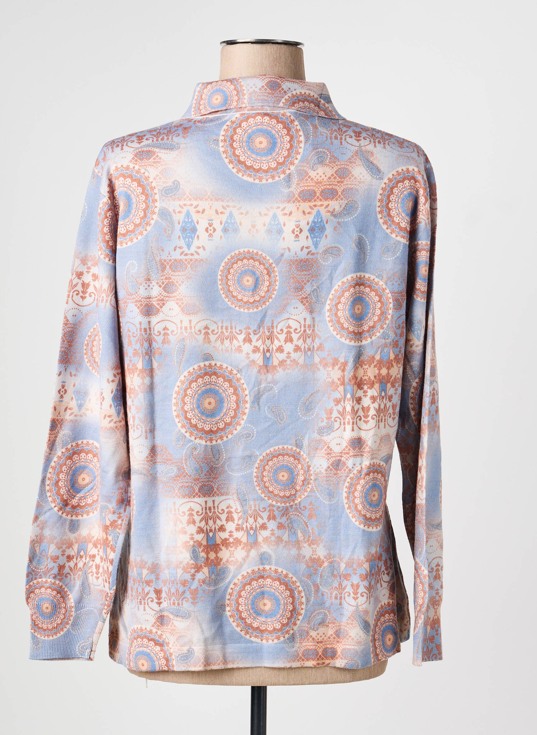 Polo coupe droite manches longues bleu GRIFFON femme