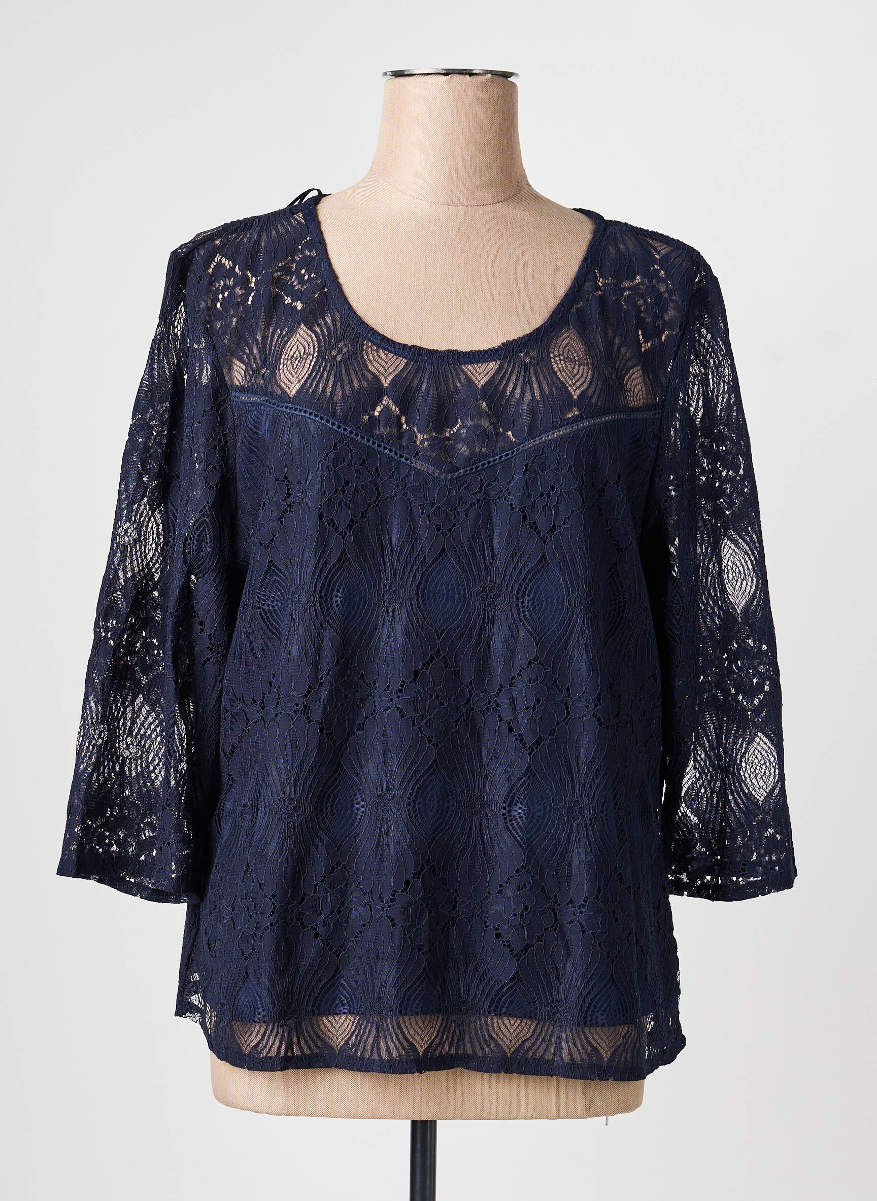 Blouse col rond manches longues bleu CHRISTINE LAURE femme